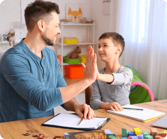 man and boy looking at each other