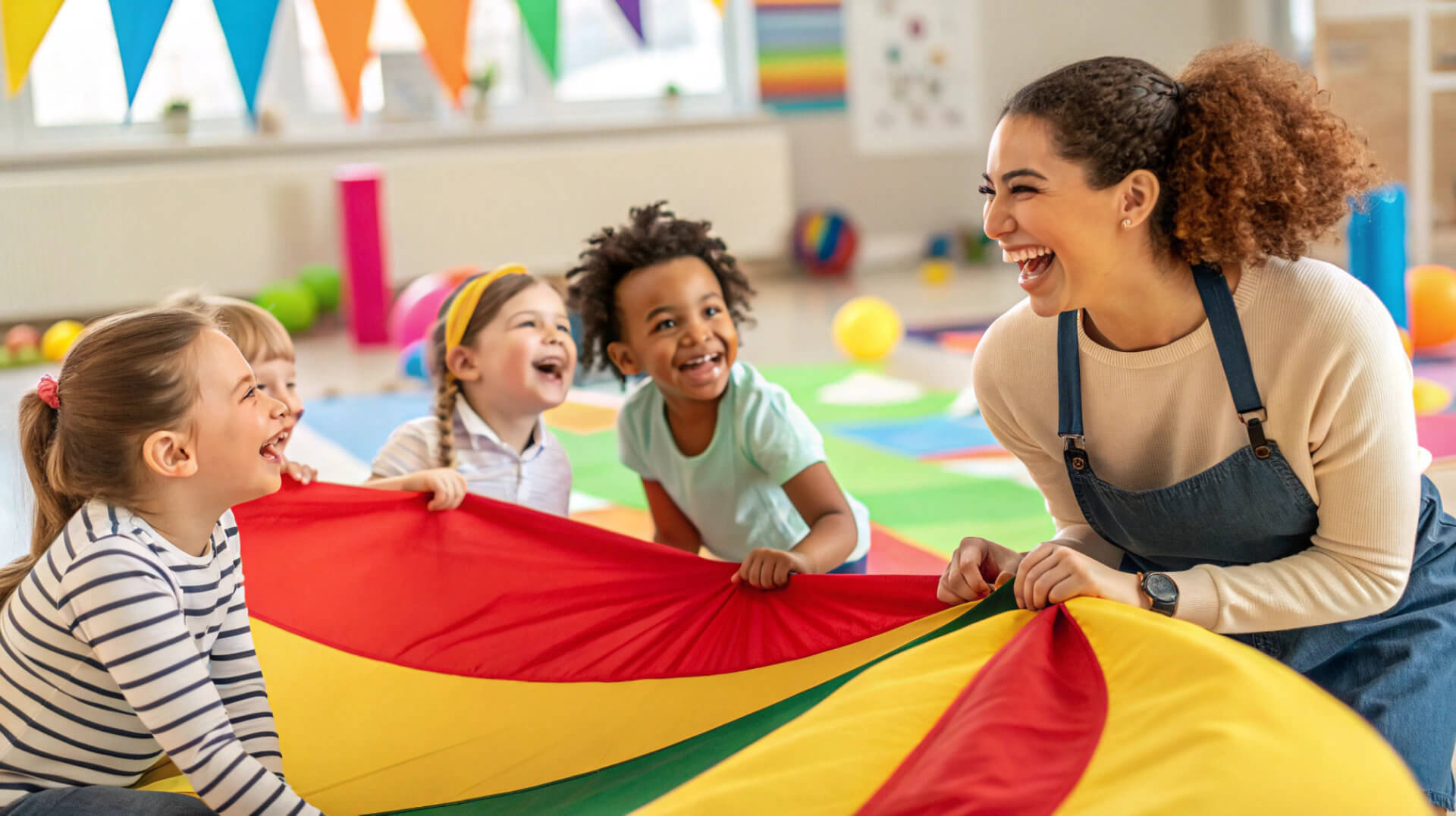 woman and kids playing together