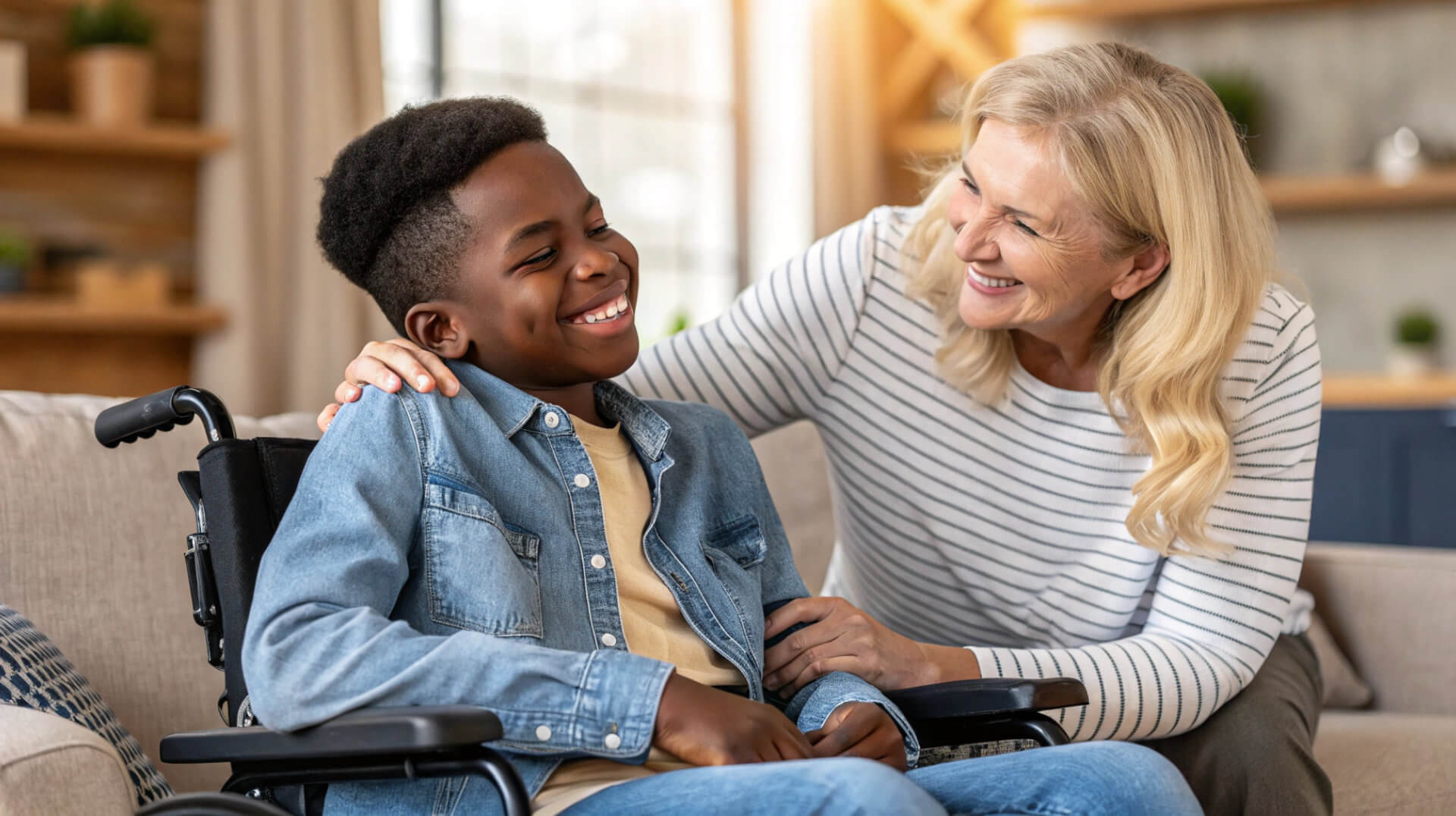 woman smiling at the kid